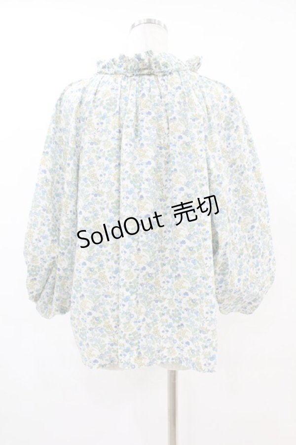 画像2: Jane Marple Dans Le Salon / Lawn Liberty Bubble Sleeve Blouse  オフ×ブルー H-25-07-22-1039-JM-BL-KB-ZH (2)