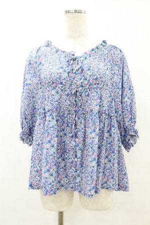 画像: Jane Marple / Bonjour Millefleursスモックブラウス  ブルー H-25-07-22-1042-JM-BL-KB-ZH