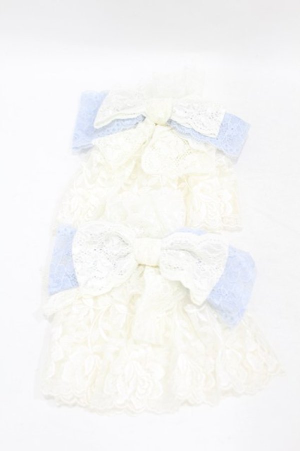 画像1: MR corset / レースリボンカフス  オフ×サックス H-25-07-22-1009-PU-ZA-KB-ZH (1)