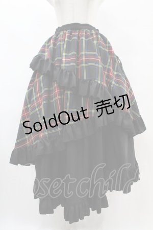 画像: Qutie Frash / タータンチェックフリルロングスカート  グリーン H-25-07-22-1025-QU-SK-KB-ZH