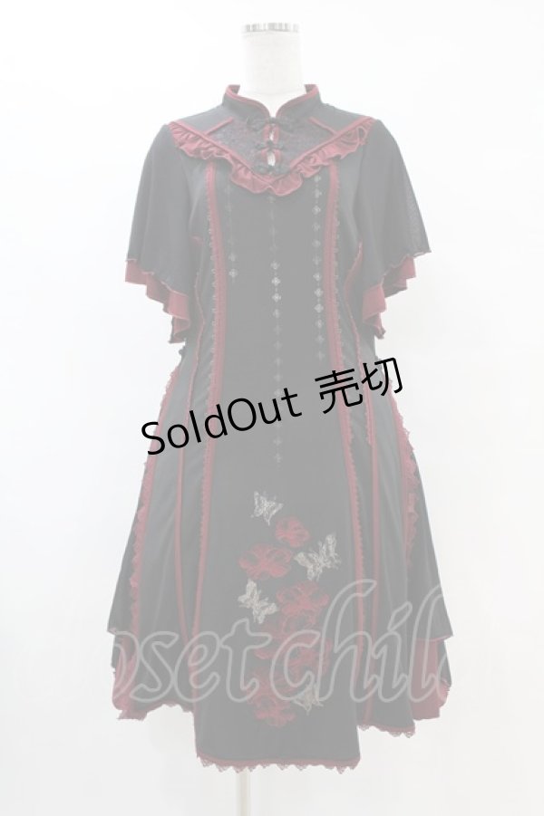 オッズオネスト　チャイナ風　チュニック　黒　編み上げ　赤　刺繍レース Ozz oneste / チャイナ刺繍ワンピース 黒×赤 H-25-07-22-1031-OO