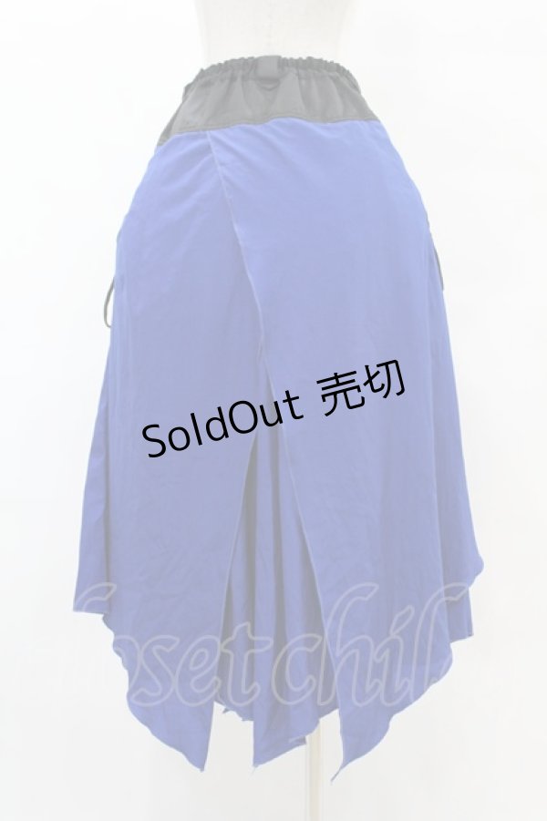 画像2: ALGONQUINS / 配色切替サイド編み上げロングスカート  黒×青 H-25-07-22-1033-AL-SK-KB-ZH (2)