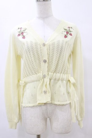 画像: axes femme POETIQUE / ストロベリー刺繍ニットカーディガン M イエロー H-25-07-23-051-AX-TO-NS-ZH