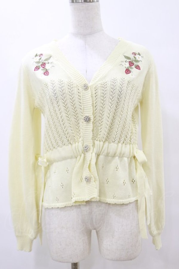 画像1: axes femme POETIQUE / ストロベリー刺繍ニットカーディガン M イエロー H-25-07-23-051-AX-TO-NS-ZH (1)