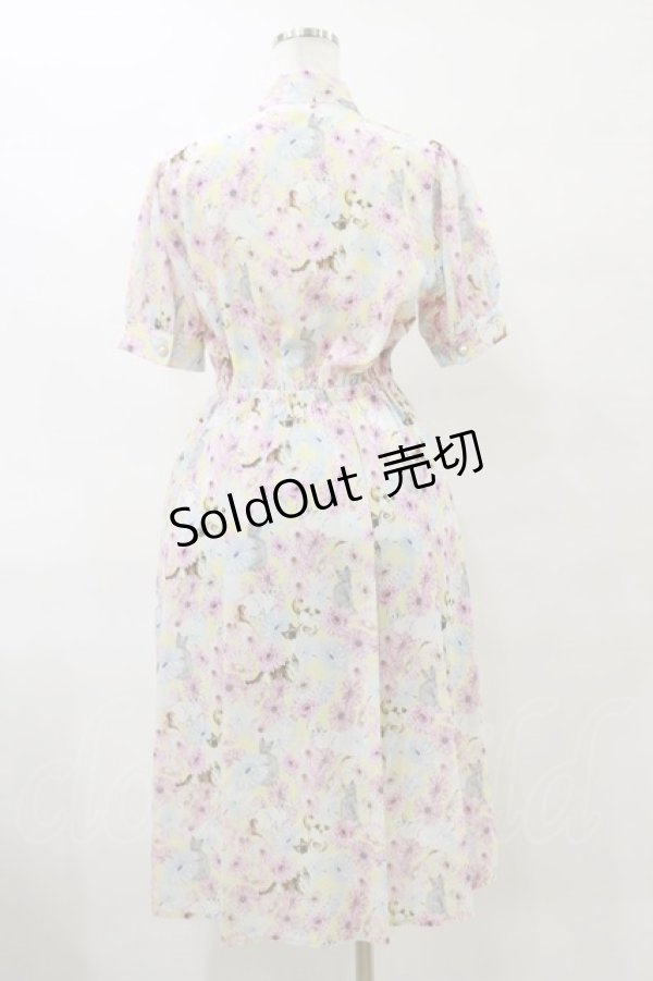画像2: axes femme POETIQUE / フラワーキャットボウタイワンピース M イエロー H-25-07-23-072-AX-OP-NS-ZH (2)