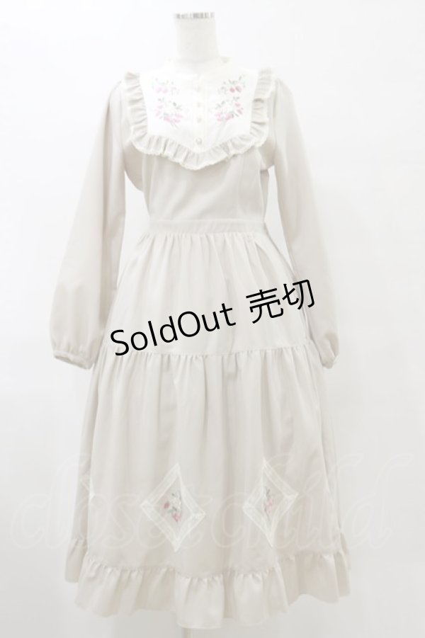 画像1: axes femme POETIQUE / ブロッキングベリー刺繍ワンピース M ベージュ H-25-07-23-075-AX-OP-NS-ZH (1)