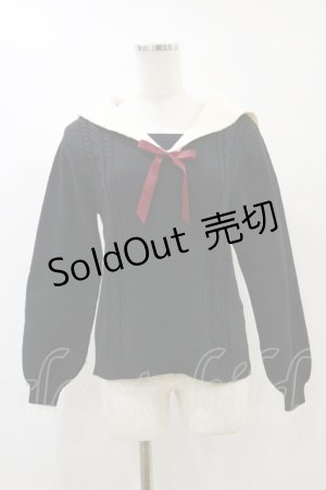 画像: axes femme / ブローチ付セーラーニット Free ブラック H-25-07-23-040-AX-TO-NS-ZT0726H