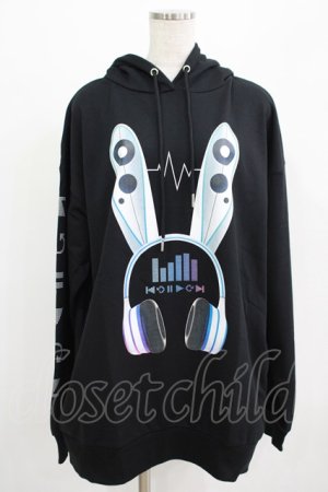 画像: LISTEN FLAVOR / サイバーうさ耳ヘッドホンパーカー  ブラック H-25-07-24-032-PU-TO-KB-ZH