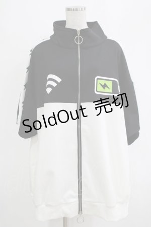 画像: LISTEN FLAVOR / 只今充電中半袖ジャージ  ブラック×ホワイト H-25-07-24-034-PU-TO-KB-ZH