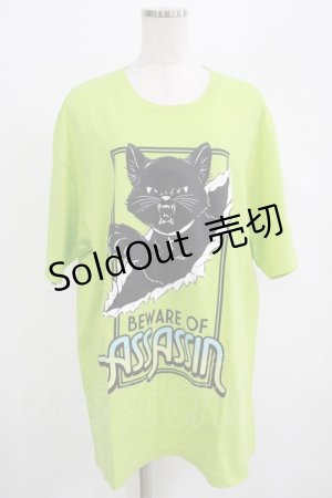 画像: LISTEN FLAVOR / アサシンキャットビッグTシャツ  ライム H-25-07-24-040-PU-TO-KB-ZT490