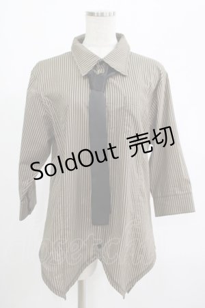 画像: Deorart / タイ付ストライプブラウス L グレージュ×ブラック H-25-07-24-045-PU-BL-KB-ZH