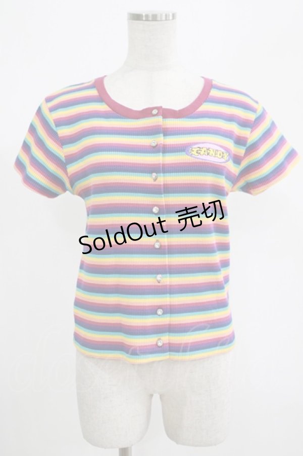 画像1: Candy Stripper / MULTI BORDER MINI CARDIGAN   H-25-07-24-054-PU-TO-KB-ZH (1)