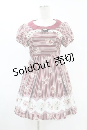 画像: Ank Rouge / 青い鳥柄ローズストライプワンピース M ワイン H-25-07-24-1036-CA-OP-NS-ZH