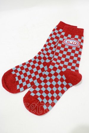 画像: Candy Stripper / CND CHECKER SOCKS  レッド×ブルー H-25-07-24-072-PU-ZA-KB-ZH