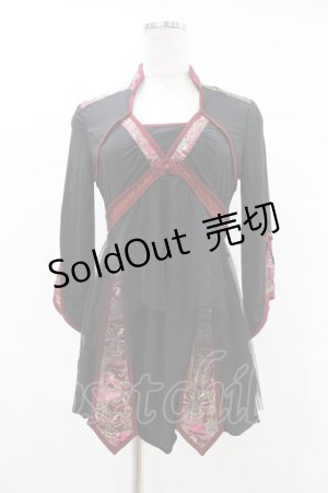 画像: Ozz oneste / ジャガード切替チュール重ねチュニックトップス  黒×赤 H-25-07-25-1042-OO-TO-KB-ZH