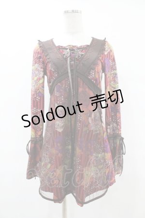 画像: Ozz oneste / チュール重ねプリントチュニックトップス  赤×茶 H-25-07-25-1044-OO-TO-KB-ZH