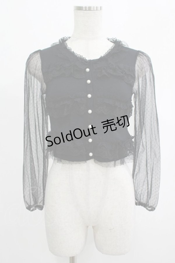 画像1: JESUS DIAMANTE / チュール袖ニットカーデ Free ブラック H-25-07-25-066-JE-TO-NS-ZH (1)