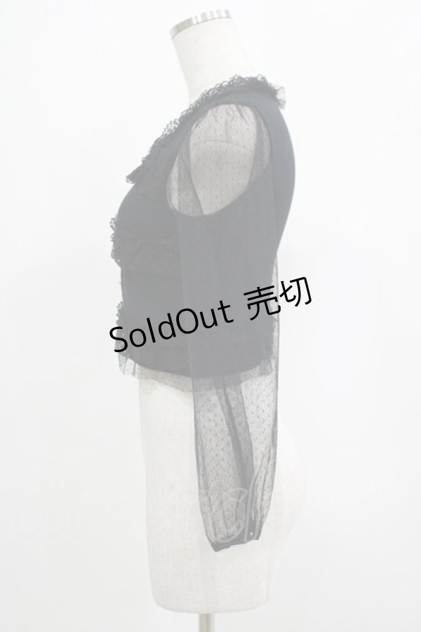 画像2: JESUS DIAMANTE / チュール袖ニットカーデ Free ブラック H-25-07-25-066-JE-TO-NS-ZH (2)