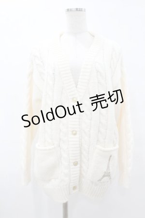 画像: Fi.n.t / エッフェル塔ロゴ刺繍腰丈ケーブルニットカーディガン Free OFF WHITE H-25-07-26-1056-CA-TO-NS-ZH