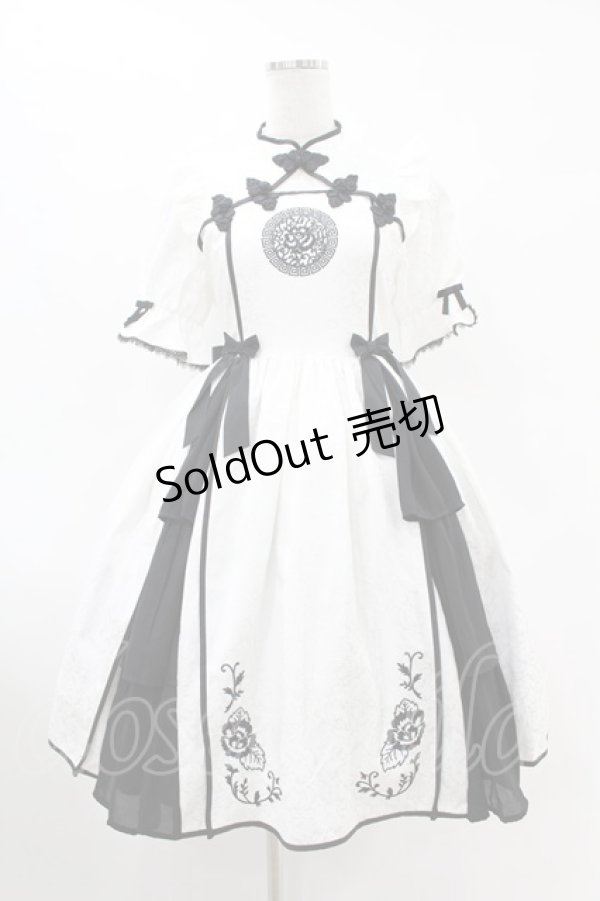 画像1: axes femme kawaii / 牡丹刺繍チャイナワンピース M 白 H-25-07-26-1019-AX-OP-NS-ZH (1)