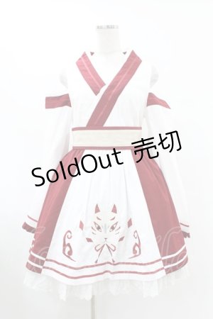 画像: To Alice / 狐刺繍入り巫女風ワンピース+バレッタ M 白 H-25-07-26-1027-LO-OP-NS-ZH