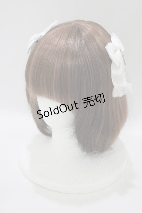 画像1: DearMyLove / 十字架レースフリルツインリボンクリップ  オフ H-25-07-27-078-EL-AC-NS-ZH (1)