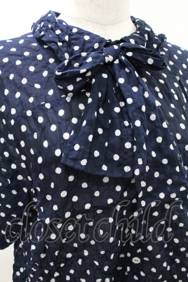 画像3: Jane Marple Dans Le Salon / Polka dotsリボンシャツ  ネイビー H-25-07-28-028-JM-BL-KB-ZH (3)