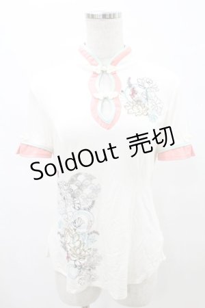 画像: Ozz oneste / 刺繍チャイナカットソー  白 H-25-07-28-034-OO-TO-KB-ZH