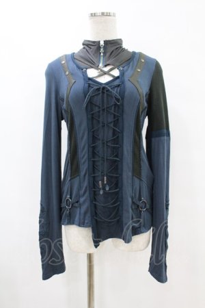 画像: Ozz Croce / 異素材切替刺繍カットソー  ブルー H-25-07-28-1038-OO-TO-KB-ZH