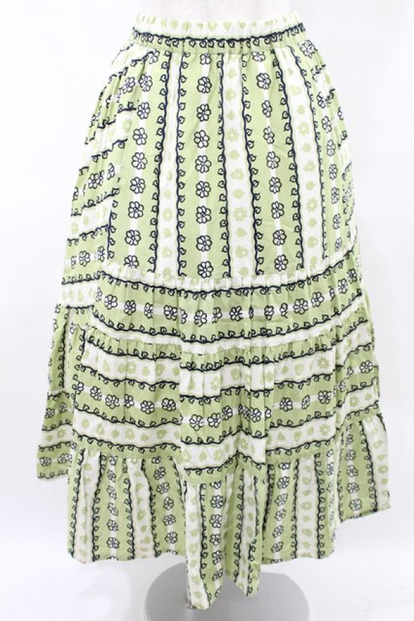 画像1: Jane Marple Dans Le Salon / Autumn gardenスウィッチングスカート M ピスタチオ×アイボリー H-25-07-28-019-JM-SK-KB-ZH (1)