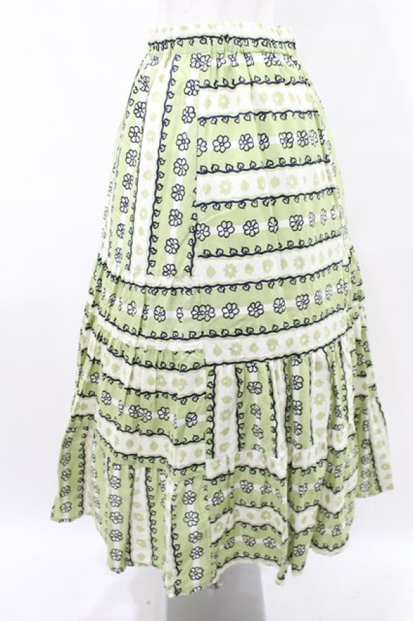 画像2: Jane Marple Dans Le Salon / Autumn gardenスウィッチングスカート M ピスタチオ×アイボリー H-25-07-28-019-JM-SK-KB-ZH (2)