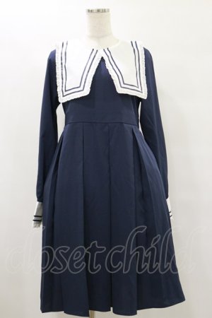 画像: FLC / 皆方由衣コラボ/襟付きプリーツワンピース L ネイビー H-25-07-30-067-LO-OP-NS-ZH