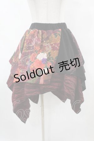 画像: Qutie Frash / 和柄イレギュラースカート  黒×赤 H-25-07-31-1034-QU-SK-KB-ZH
