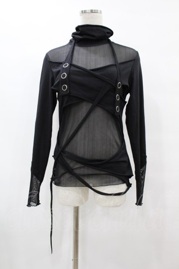 画像1: PUNK RAVE / メッシュ切替ハイネックトップス M-L 黒 H-25-07-31-1052-PU-TO-KB-ZH (1)