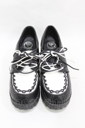 画像: YOSUKE / 厚底レースアップパンプス 25 黒×白 H-25-07-31-1002-PU-SH-KB-ZH