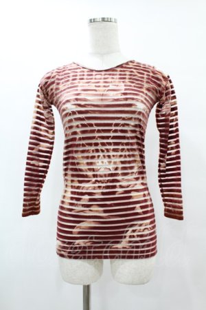 画像: Jean Paul GAULTIER / ボーダー切替ガーゴイルパワーネットカットソー S 茶 H-25-07-31-1020-GO-TO-KB-ZH