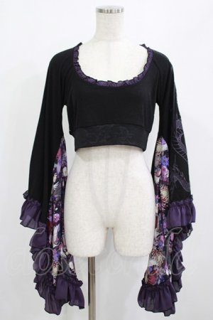 画像: Qutie Frash / メッシュ着物袖トップス  黒×紫 H-25-08-01-049-QU-TO-KB-ZH