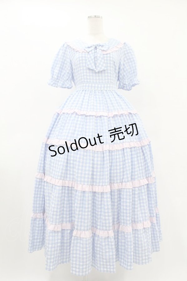 画像1: Lolime by mellfy memory / Bubble Gum ギンガムチェックワンピース M BLUE H-25-08-01-1043-0-OP-NS-ZH (1)