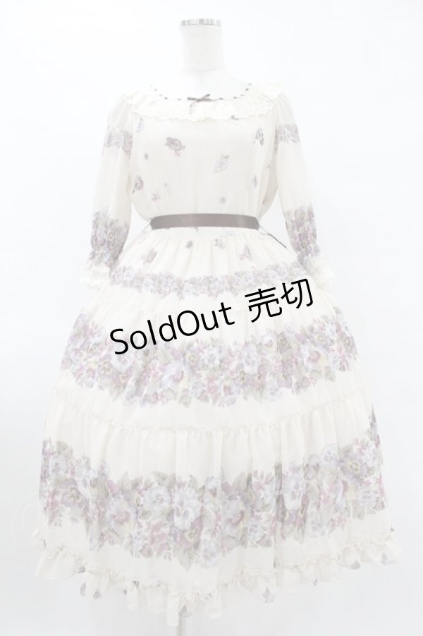 画像1: Innocent World / アンティークパンジーシフォンドレス M 生成り H-25-08-01-1044-IW-OP-NS-ZH (1)