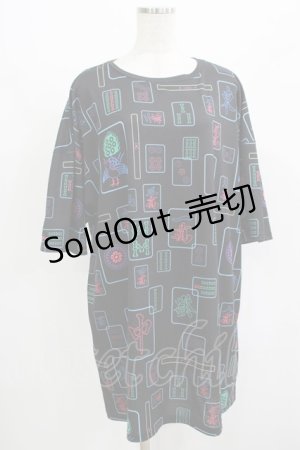 画像: LISTEN FLAVOR / 麻雀フルグラフィックビッグTシャツ  ブラック H-25-08-01-062-PU-TO-KB-ZH