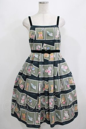 画像: Emily Temple cute / Kitten Stamp Collectionキャミソールワンピース  グリーン H-25-08-02-028-ET-OP-KB-ZH