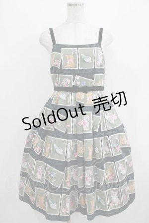 画像: Emily Temple cute / Kitten Stamp Collectionキャミソールワンピース  グリーン H-25-08-02-028-ET-OP-KB-ZH