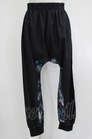 画像: NieR Clothing / ブロッキングサルエルパンツ  黒×和柄九尾水色 H-25-08-02-054-PU-PA-KB-ZH