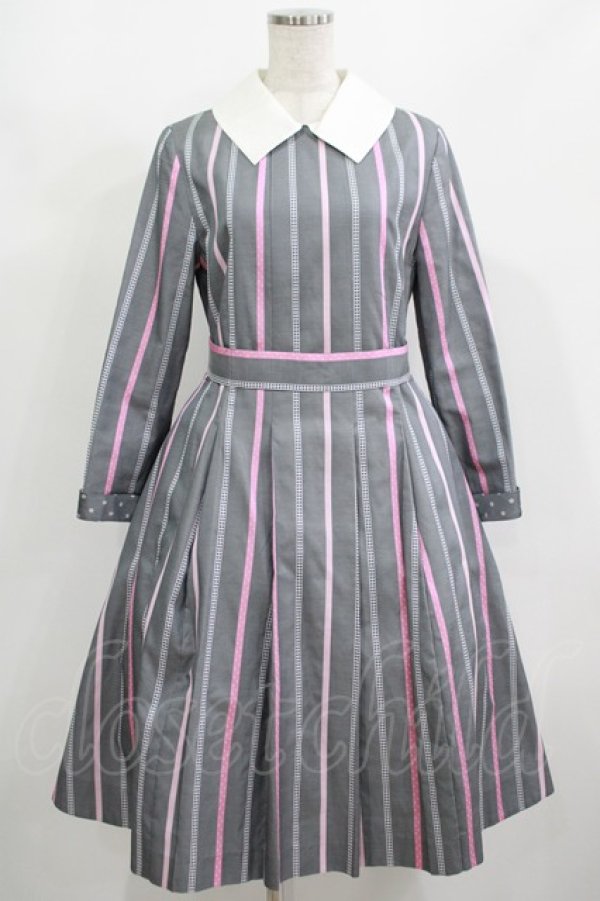 画像1: Jane Marple / Ribbon stripe jacquardのパブリックドレス  グレー H-25-08-02-006-JM-OP-KB-ZH (1)