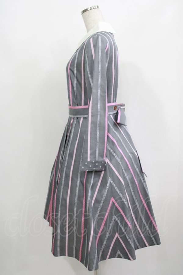 画像2: Jane Marple / Ribbon stripe jacquardのパブリックドレス  グレー H-25-08-02-006-JM-OP-KB-ZH (2)