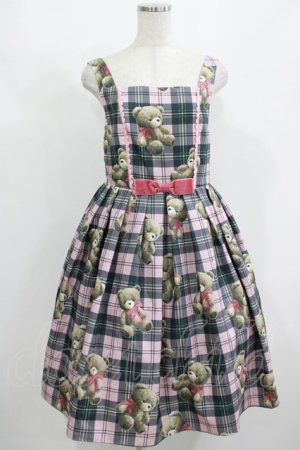 画像: Emily Temple cute / Teddy Bear Tartanノースリーブワンピース - ピンク H-25-08-02-019-ET-OP-KB-ZH