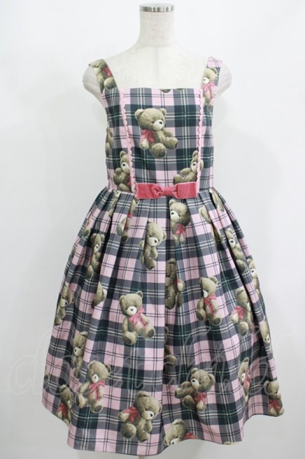 画像1: Emily Temple cute / Teddy Bear Tartanノースリーブワンピース - ピンク H-25-08-02-019-ET-OP-KB-ZH (1)