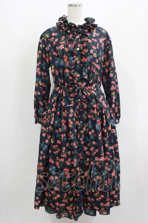 画像1: Jane Marple Dans Le Salon / Flowers of Jouy layered dress  ネイビー H-25-08-02-023-JM-OP-KB-ZH (1)