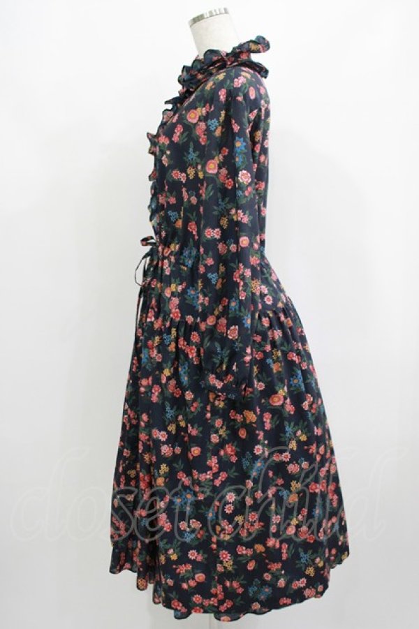 画像2: Jane Marple Dans Le Salon / Flowers of Jouy layered dress  ネイビー H-25-08-02-023-JM-OP-KB-ZH (2)