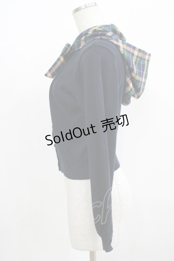 画像2: Fi.n.t / チェックフード付きニットカーディガン Free NAVY×GR H-25-08-03-061-CA-TO-NS-ZH (2)